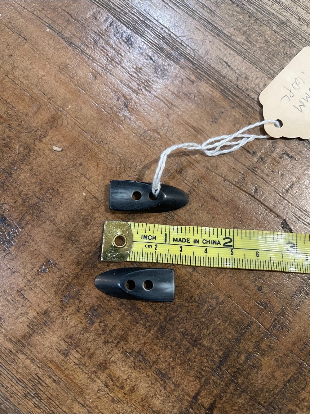 Vintage Black Horn Toggle Buttons - Set of 2